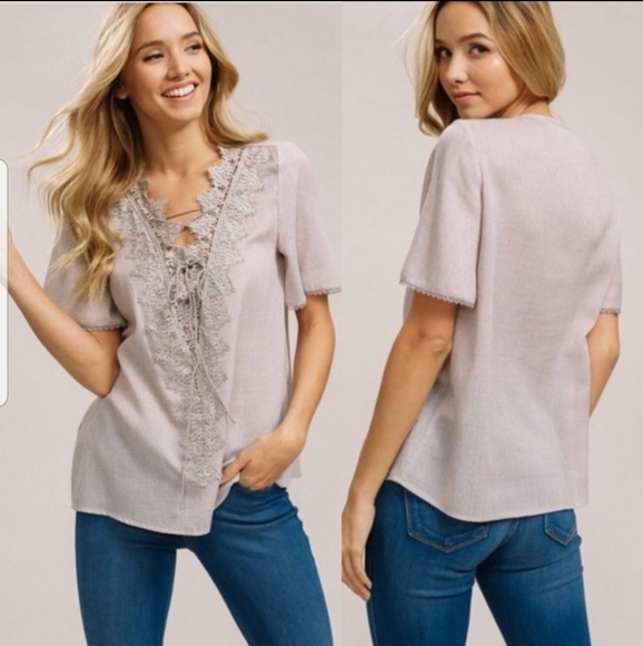SB Glam Tops - SB GLAM V Neck Lace Up Woven TopNWT Boho